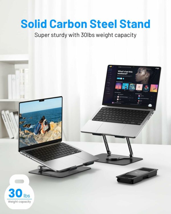 Adjustable Laptop Cooling Stand with Detachable Thermoelectric Cooler, 360° Rotation Base, Solid Carbon Steel, 20Db Ultra-Quiet, 2-Power Peltier Cooling Pad for Laptop up to 16-inch – Image 6